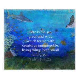 Bible Verse about the Sea with sea life art Print