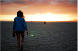 beach, girl, sun, sunset, walkin on the beach