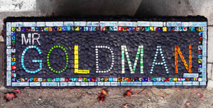 Top view of the mosaic bench created in honor of Muirland Middle ...