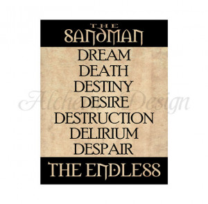 Sandman THE ENDLESS NAMES / Neil Gaiman Book Quote Vintage Poster ...