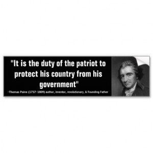 Thomas Paine DUTY OF THE PATRIOT Quote Car Bumper Sticker