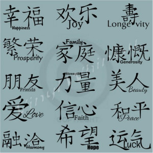 Chinese Symbols- Beauty Faith Family Friends Generosity Happiness ...