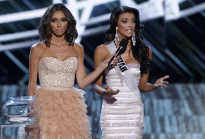 as she competes in the question portion during the Miss USA pageant ...