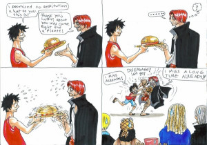la fin de one piece, -----Luffy rend son chapeau a Shanks ...