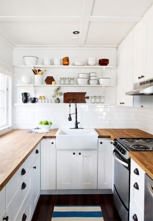 small white kitchen remodel butcher block countertops