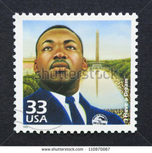 ... showing an image of Martin Luther King Jr., circa 1999. - stock photo