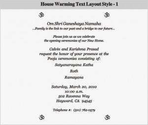 Indian House Warming Invitations Wording
