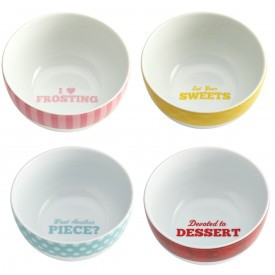 Cake Boss 4-Piece Ice Cream Bowl Set, 'Basic' Pattern with Quotes