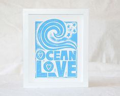 OCEAN Inspirational Art Print Ocean Love Stars Typography Letterpress ...