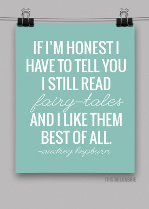 Fairy Tales Audrey Hepburn Quote Print - 8x10 - Soft Blue Green ...
