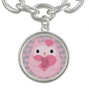 Pink Owl with Silver Sparkles and Quote Bracelet