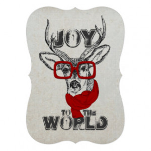 Cool funny deer sketch “Joy to the World” quote Custom Invitations