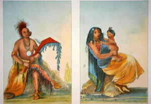 ... Chief Clermont, his wife and child. Art Credit: George Catlin, 1841