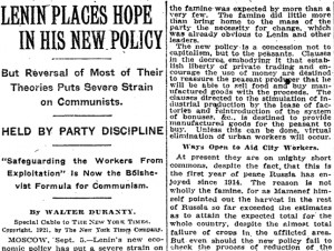 Lenin's New Economic Policy: Coverage of the Policy by the New York ...