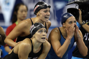 Natalie Coughlin (L-R) Natalie Coughlin, Dana Vollmer and Rebecca Soni ...