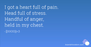 ... heart full of pain. Head full of stress. Handful of anger, held in my