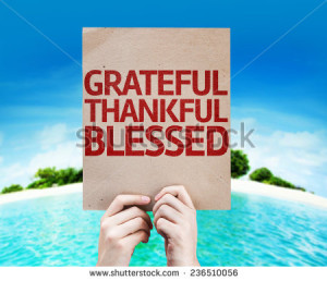 Grateful Thankful Blessed card with a beach on background - stock ...
