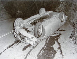Pre's overturned car. May 30, 1975.