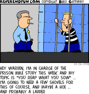 DESCRIPTION: Inmate in prison talking to guard CAPTION: HEY WARDEN, I ...