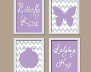 Butterfly Kisses Wall Art Nursery Artwork Girl Child Lavender Gray ...