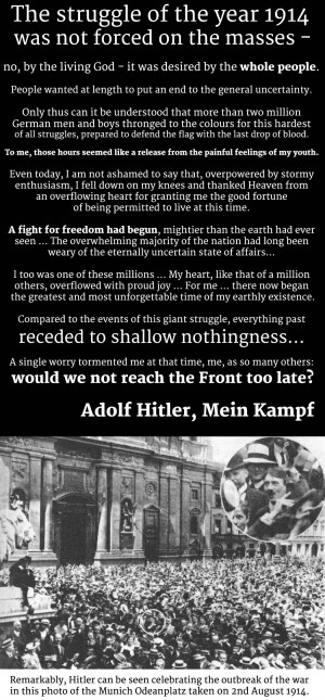 Adolf Hitler quote from Mein Kampf about the outbreak of the war