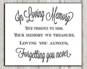 In loving memory of print Memorial table Wedding memorial sign ...