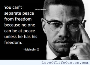 Malcolm X quote on peace and freedom
