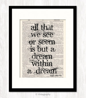 Edgar Allan Poe 11x14 inch DREAM QUOTE PRINT Poster Typographic Art ...