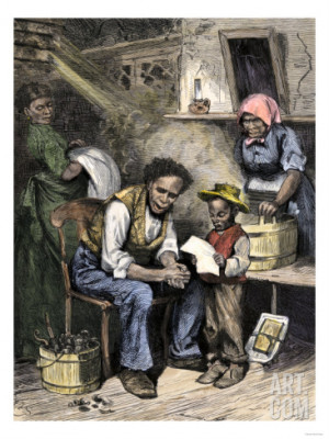 ... Boy Reading to His Family of Former Slaves, 1870s Giclee Print