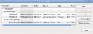 Price Editor Window after we obtained online quotes.
