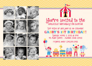 Circus Train Collage Photo Birthday Invitations | Custom Design ...