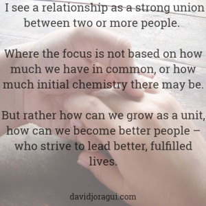 me, I see a relationship as a strong union between two or more people ...