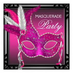 Black Hot Pink Mask Hot Pink Masquerade Party Invites