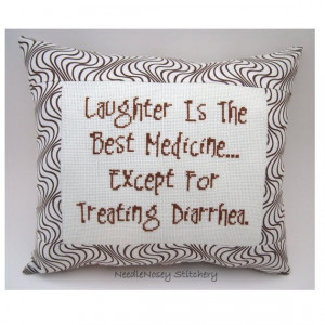 Funny Cross Stitch Pillow, Brown Pillow, Laughter Quote