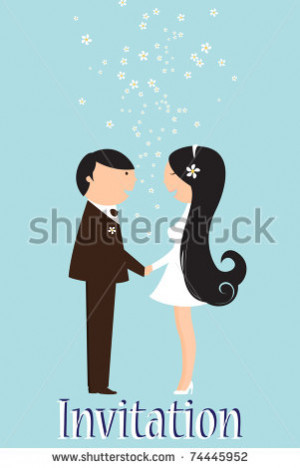 ... Illustration of funky wedding invitation with funny bride and groom