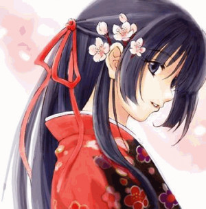 Anime Girl with Black Hair Wearing a Kimono