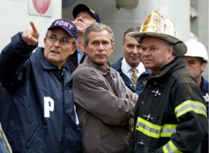 President George W. Bush, Rudy Giuliani, left, and New York Governor ...