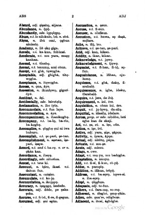 ABS ADJ Absurd, adj. siaait9, aijana. Abundance, n. fo§. Abundantly ...