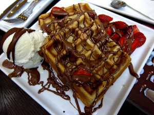 Chocolate waffles and ice cream