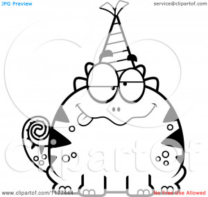 Cartoon-Of-A-Black-And-White-Drunk-Birthday-Lizard-Wearing-A-Party-Hat ...