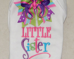 Little Sister Embroidered Shirt and Matching Hairbow - Sibling - Birth ...