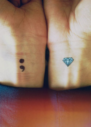 semicolon and diamond wrist tattoos