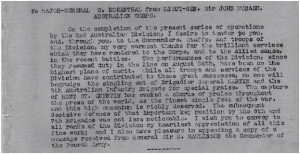 Special congratulatory wire sent from General John Monash to the 2nd ...