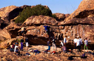 Kid's Stuff, a sunny east-facing cliff band, is a popular warm-up area ...