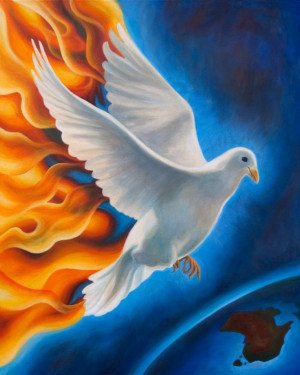 dove art | Holy Spirit fire of revival depicted by a dove descending ...