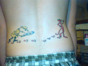 Inspector Clouseau Pink Panther Tattoo On Lowerback