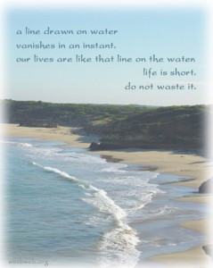 ... lives are like that line on the water. Life is short. Do not waste it