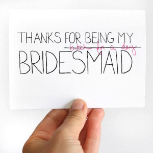 Thanks For Being My Bridesmaid Card. Bridesmaid Thank You Card. Pink ...