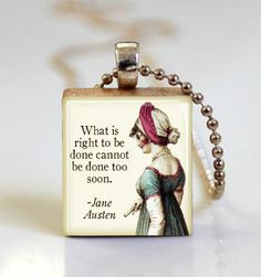 Jane Austen Book Quote - Scrabble Necklace Charm - Silver Ball Chain ...