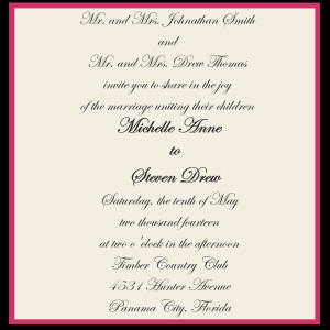Wedding Invitation wording Bride & Grooms Parents Sponsored